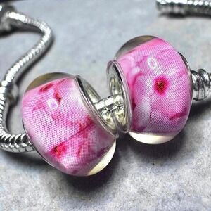 Pink Floral European Charm Bead‎ Bracelet fits Pandora